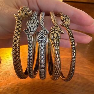 Antique Gold Snake Coil Bracelet - Reptile Fashion Jewelry